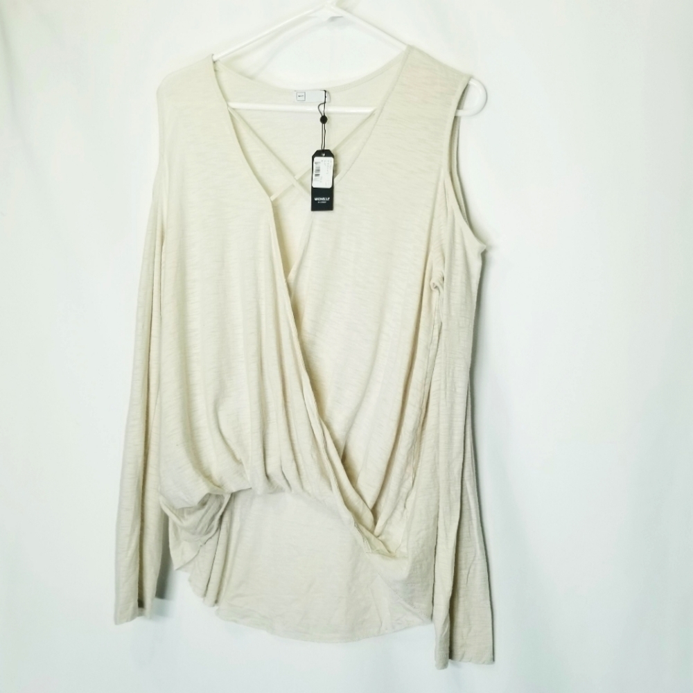 Michelle by Comune NWT size Medium  cut‎ out shoulders faux wrap high low top